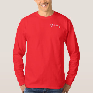Personalise With Name Men Long Sleeve Red T-Shirt