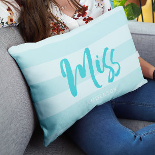 Personalise with Name Miss Preppy Blue Stripes Lumbar Cushion