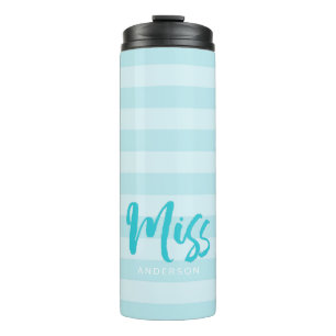 Personalise with Name Miss Preppy Blue Stripes Thermal Tumbler