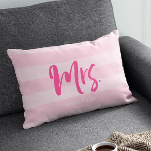 Personalise with Name Mrs Preppy Pink Stripes Lumbar Cushion