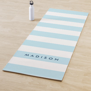 Personalise with Name Preppy Blue & White Stripes Yoga Mat