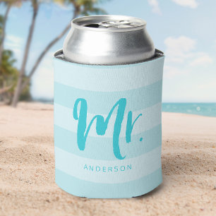 Personalise with Name Preppy Mr Blue Stripes Can Cooler