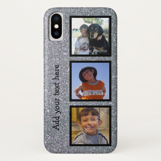 Personalise With Photos And Faux Silver Glitter Case-Mate iPhone Case (Back)
