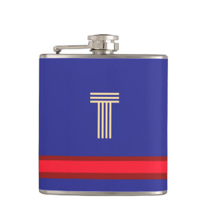Personalise With Your Initial Blue + Red Stripe  Hip Flask