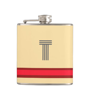 Personalise With Your Initial Creme + Red Stripe Hip Flask