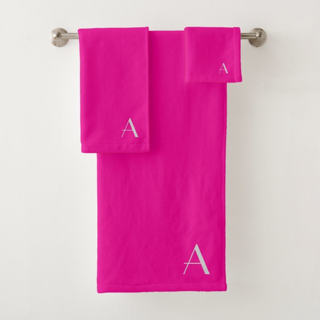 Personalise With Your Initial Hot Pink  Bath Towel Set (Insitu)