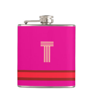 Personalise With Your Initial Pink + Red Stripe Hip Flask