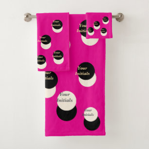 Personalise With Your Initials Offset Ht Pink Fun Bath Towel Set