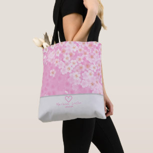 Personalise with your Name and City ♥Sakura Floral Tote Bag