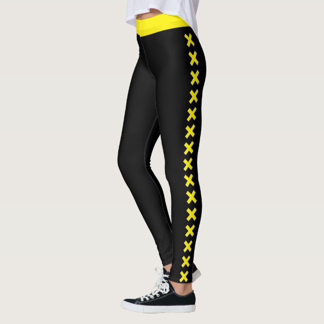 Personalise Women Yellow Black Pattern Custom Made Leggings (Left)