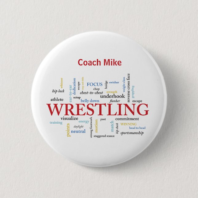 Personalise, Wrestling Coach Thank You in Words 6 Cm Round Badge (Front)