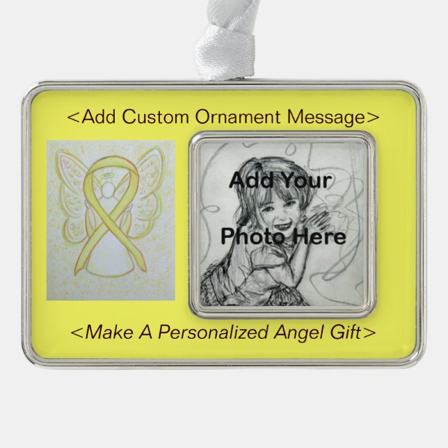 Personalise Yellow Awareness Ribbon Angel Ornament (Front)