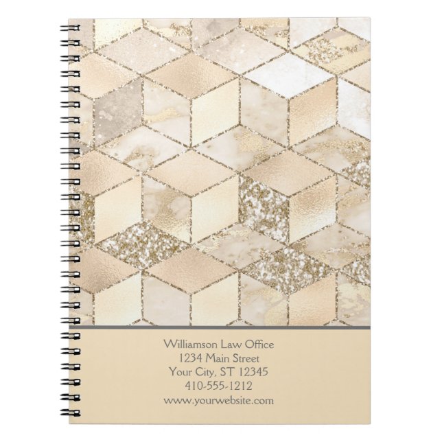 Personalise Yellow Brown Grey Peach Geometric Notebook (Front)