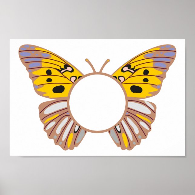 Personalise Yellow Butterfly Round Monogram Poster (Front)