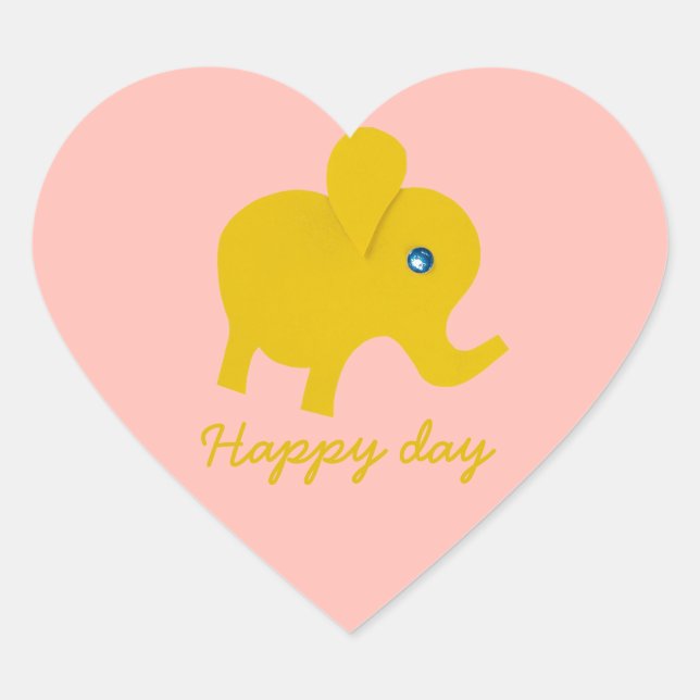 Personalise yellow happy elephant heart sticker (Front)
