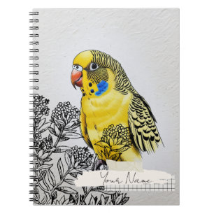 PERSONALISE Yellow Parakeet Bird Collage Notebook