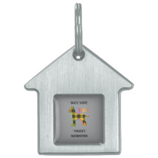 Personalise Yellow Plaid Grey DOG House Pet ID Tag