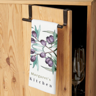 Personalise Yellow Purple Olive Pattern and Foliag Tea Towel