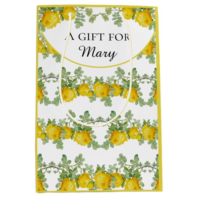 Personalise Yellow Rose  Medium Gift Bag (Front)