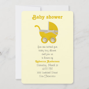 Personalise, yellow stroller and white bow invitation