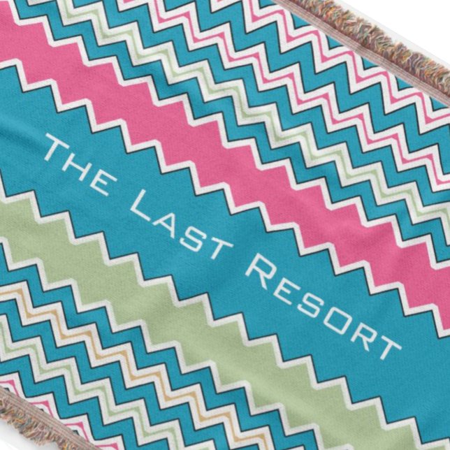 Personalise Your Beach House Aqua Pink Zig Zag Throw Blanket (Creator Uploaded)