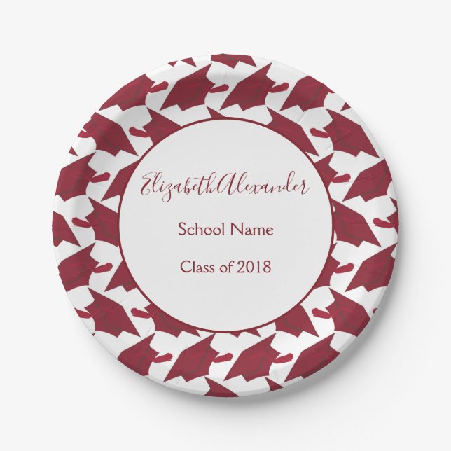 Personalise your Burgundy and White graduate Paper Plate (Front)