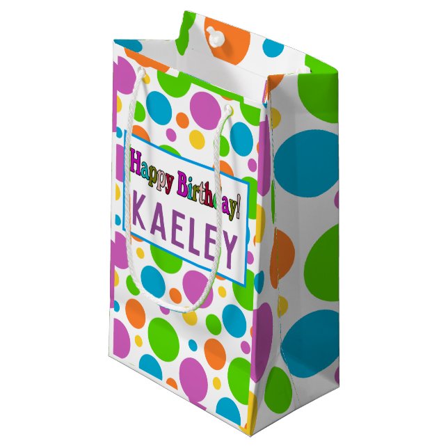 Personalise Your Colourful Polka-dot Small Gift Bag (Front Angled)