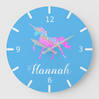Personalise Your Colourful Unicorn Large Clock