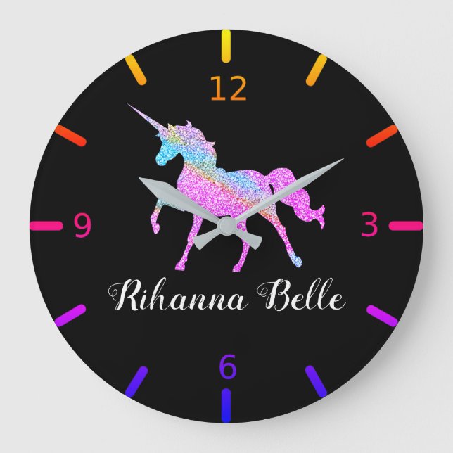 Personalise Your Colourful Unicorn Large Clock (Front)