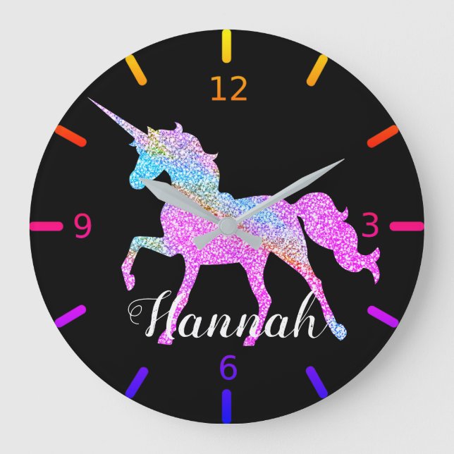 Personalise Your Colourful Unicorn Large Clock (Front)