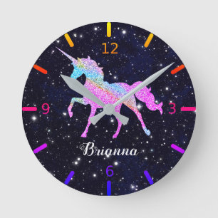 Personalise Your Colourful Unicorn Round Clock