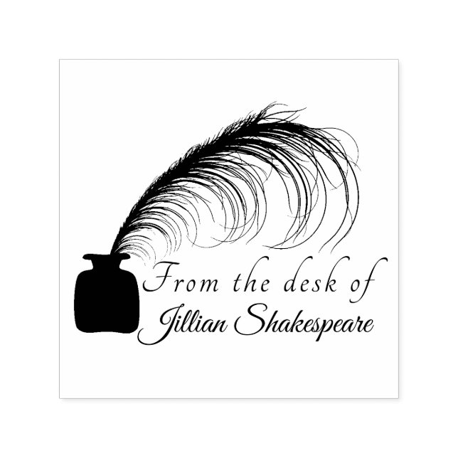 Personalise Your Elegant Logo Feather Quill & Ink Self-inking Stamp (Design)