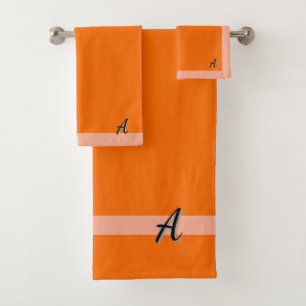 Personalise Your Initial Orange Stripe  Bath Towel Set