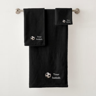 Personalise Your Initials Black Soccer Ball Bath Towel Set