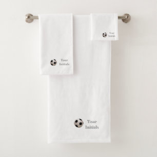 Personalise Your Initials Soccer Ball White Bath Towel Set