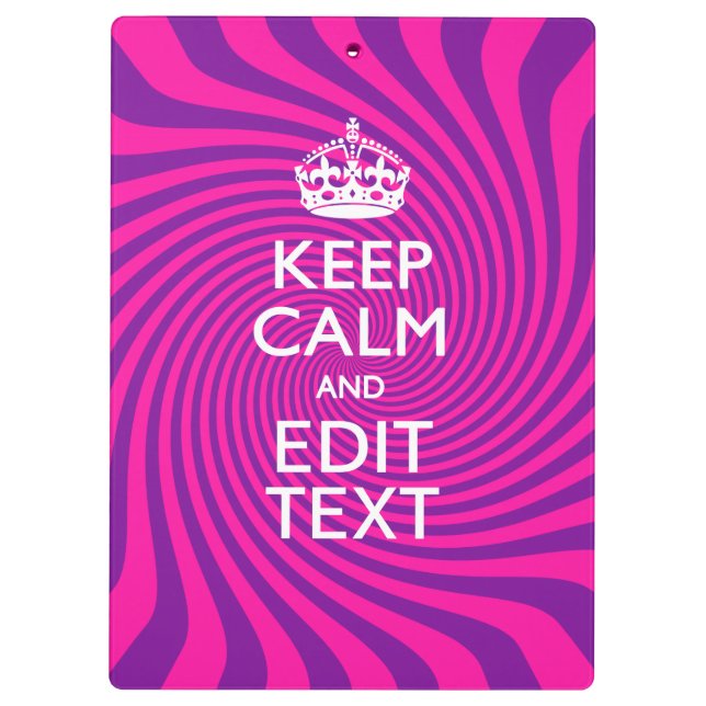 Personalise Your Keep Calm Saying Hot Pink Swirl Clipboard (Back)