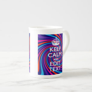 Personalise Your Keep Calm Text Multicolored Swirl Bone China Mug