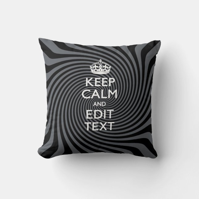 Personalise Your Keep Calm Text on Black Swirl Cushion (Front)