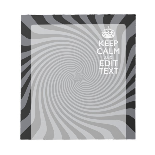 Personalise Your Keep Calm Text on Black Swirl Notepad (Front)