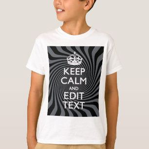 Personalise Your Keep Calm Text on Black Swirl T-Shirt
