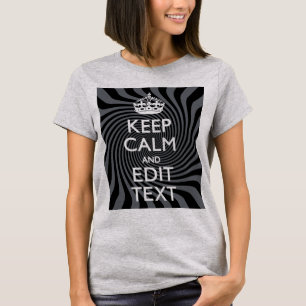 Personalise Your Keep Calm Text on Black Swirl T-Shirt