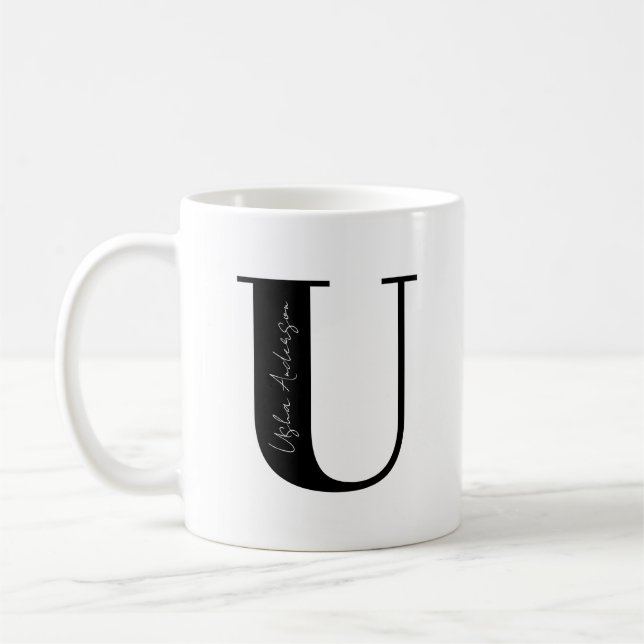 Personalise Your Name Start with Letter U Coffee Mug (Left)