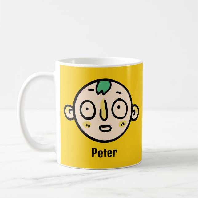 Personalise Your Name with a Funny Cartoon Face Coffee Mug (Left)