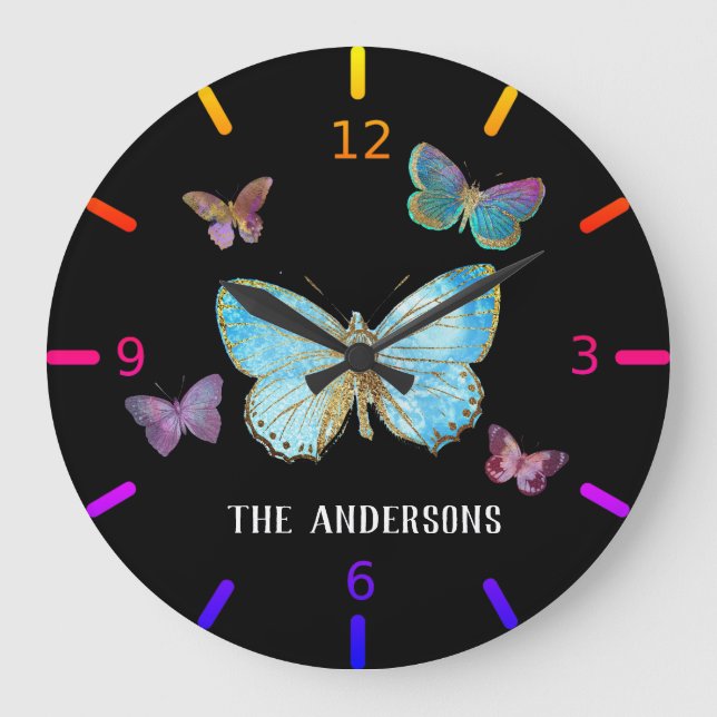Personalise Your Own Colourful Butterflies - Large Clock (Front)