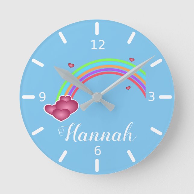 Personalise Your Own Colourful Rainbow & Hearts Round Clock (Front)