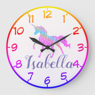 Personalise Your Own Colourful Unicorn Large Clock