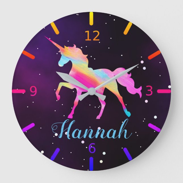 Personalise Your Own Colourful Unicorn Large Clock (Front)