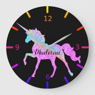 Personalise Your Own Colourful Unicorn Large Clock