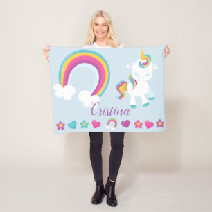 Personalise Your Own Colourful Unicorn & Rainbow Fleece Blanket