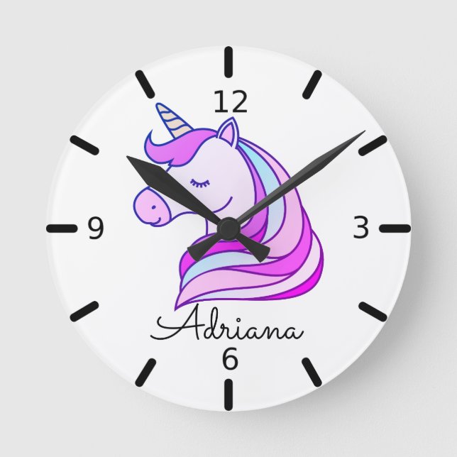 Personalise Your Own Colourful Unicorn Round Clock (Front)